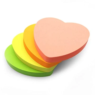 Image of 1200 Heart Shaped Sticky Notes Bright Colours (76x76mm) Set of 12 Pads (100 Sheets Each) Colourful Removable Adhesive Memo in Yellow, Pink, Green, Orange Office, Home &amp; School Use