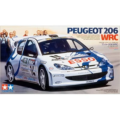 Image of TAMIYA 24221 1:24 Peugeot 206 WRC Faithful Replica, Making, Plastic, Crafts, Hobby, Gluing, Model Kit, Assembly, Unpainted, Multicoloured