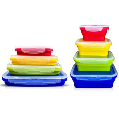 Image of RIO Collapsible Lids Silicone Lunch Box Set Of 4 UK Company Leakproof Containers Food Storage Microwave/Dishwasher Safe BPA Free
