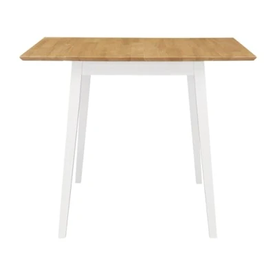 Image of Hallowood Furniture Ledbury Drop Leaf White Painted Dining Table, Small Table with Light Oak Top, Foldable Kitchen Dinner Folding
