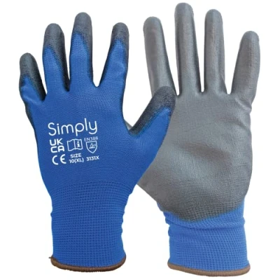 Image of Simply Unisex Pucg001 Polyester Coated Gloves, Black &amp; Blue, M UK