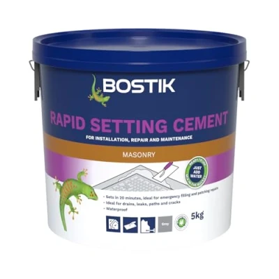Image of Bostik Cementone Rapid Setting Cement, Sets in 20 Minutes, Ideal For Emergency Filling and Patching Repairs, Waterproof, Interior &amp; Exterior Use, Colour: Grey, 5kg