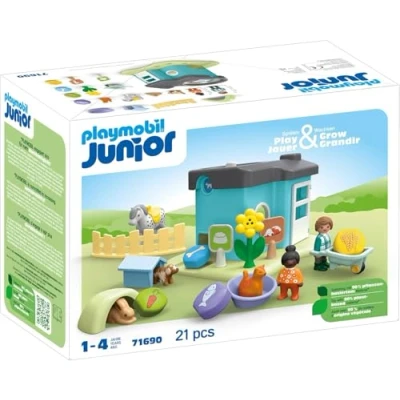 Image of Playmobil 71690 JUNIOR: Animal Home with Treat Dispenser, educational toy, made from over 90% plant based plastics, fun imaginative role play, playset suitable for children ages 1+
