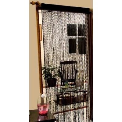 Image of HOMESCAPES Spaghetti String Curtain Black 100% Polyester Hand Woven High Density Superior Door Panels 200cm or 79 Inch drop Can Be Cut To Size