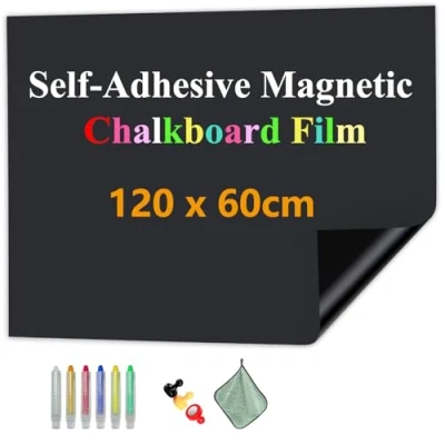 Image of JOMUSAGA Magnetic Chalkboard Paper, 120x60cm Self Adhesive Blackboard Sheets, Film Stick on Wall for School/Home/Office, Include Dry Wipe Pens, Eraser, Magnets