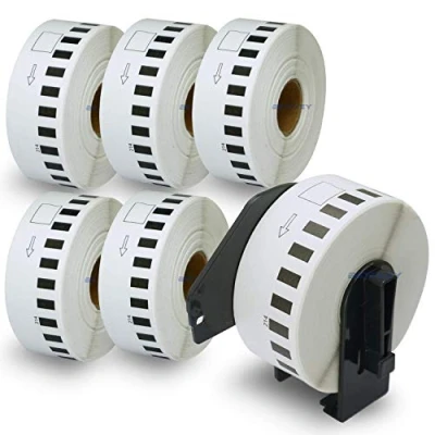 Image of BETCKEY 6 Rolls DK 22214 Labels with ONLY 1 Reusable Label Holders, 12mm x 30.48m, Continuous Length Paper Using for Ql Printers