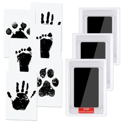 Image of Vicloon Baby Hand and Footprint Kit, Handprint Ink Kit Pet Paw Print with 3 Pads 6 Imprint Cards, Inkless Kits for Dogs (Black)