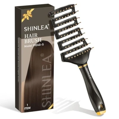 Image of Hair brush SHINLEA Detangle Anti Tangle Hairbrush, Curved Vented Detangling Brushes Wet &amp; Dry for Thick Hair, Professional Paddle Vent detangler All Types