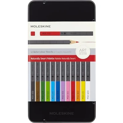 Image of Moleskine Naturally Smart Watercolor Pencil, Set 12 Pencils Made from Natural Cedar Wood, Packed in a Metal Box