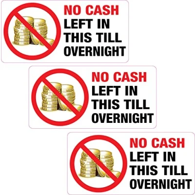 Image of 3 x No Cash Left in This Till Overnight Sticker Printed Vinyl Label Shop Club
