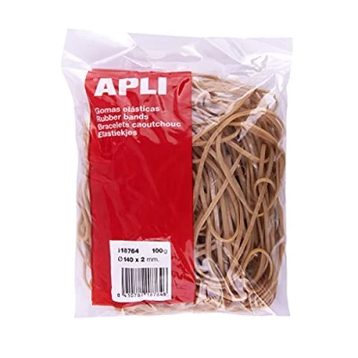Image of APLI 18764 Elastic Bands Diameter 140 x 2 mm Bag of 100 g 70% Natural Rubber