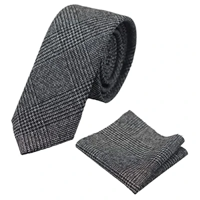 Image of TruClothing Mens Tweed Herringbone Tie Pocket Square Check Classic Blue Brown Grey Black 10 One Size