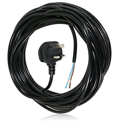 Image of Spares2go XL Extra Long 12M Metre Black Cable Mains Power Lead for Spear &amp; Jackson Lawnmower Garden Strimmer (UK Plug)