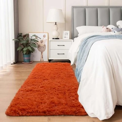 Image of Aspire Homeware Rugs Living Room Rust Area for Bedroom 80x300cm Anti Slip Modern Super Soft Thick Pile Fluffy Shaggy Rug Non Shedding