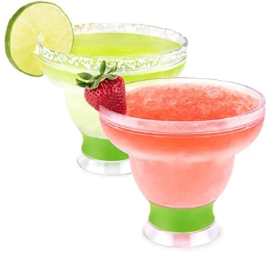 Image of Host Freeze Stemless Margarita Plastic Glass Insulated Gel Chiller, Double Wall Frozen Cocktail, 12 oz. (355ml), Set of 2 Cups, Green, Count (Pack 1)