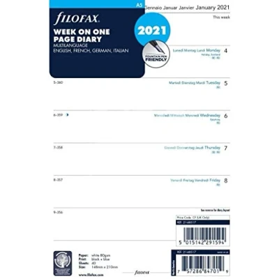 Image of Filofax 2021 21 68517 Week to View Per Page 4 Languages White Personal