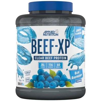 Image of Applied Nutrition Beef XP Clear Hydrolysed Protein Isolate, Fruit Juice Style, Dairy Free Powder, Lactose Free, Zero Sugar, Low Fat, 1.8kg 60 Servings (Blue Raspberry)
