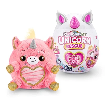Image of Rainbocorns Unicorn Rescue Surprise, DJ Collectible Plush Giant Egg, Over 25 Surprises Inside, 35 cm, Cuddle Stuffed Animal, Rings, Stickers, Wearable Accessories (DJ Unicorn)