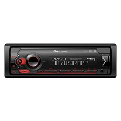 Image of Pioneer MVH S420DAB 1 DIN receiver with DAB/DAB+, Bluetooth, Red illumination, USB, Spotify, Smart Sync App and compatible Apple Android devices.