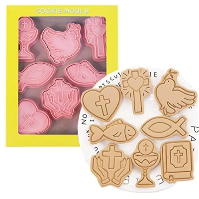 Image of 8 Pieces Christian Bible Cookie Cutters Plastic Cross Stamps Mould Press Set Baking Kitchen Tools (Cross 1227A)