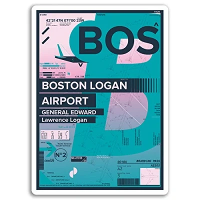 Image of 2 x 10cm Boston Logan Airport Vinyl Stickers USA Sticker Laptop Luggage #17185 (10cm Tall)