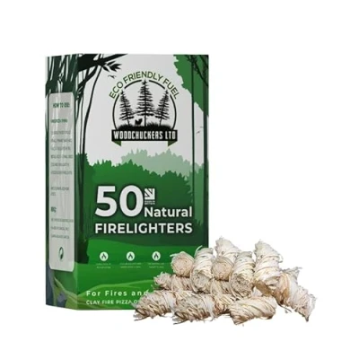 Image of 50 Eco Friendly Fire Starters Perfect for Wood/Log Burners, Stoves, BBQs, and Pits Natural Wood Wool Firelighters Wax Starting Long Burning Lighters