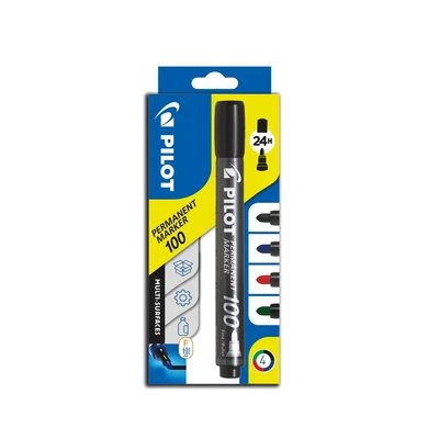 Image of Pilot Permanent Marker 100 Bullet 4.5mm Tip Pack of 4 Black/Red/Green/Blue