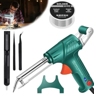 Image of Multi Function Soldering Iron Gun Set, 60W Automatic External Heating Gun, Kit, Kit for Electronics Welding Repairs Home DIY (Green, 5 Piece Set)