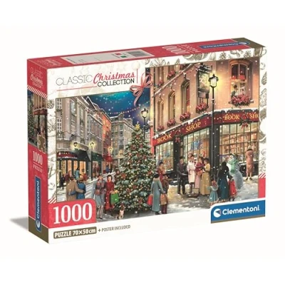 Image of Clementoni Jigsaw Puzzle A Christmas Stroll 1000 Pieces Compact Box, Poster Included, For Adults 14 99 Years, Gift Men/Women, Made In Italy, 39925