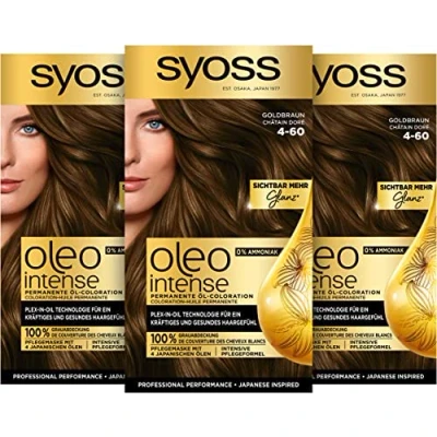Image of SYOSS Oleo Intense Permanent Oil Colouration 4 60 Golden Brown with Nourishing and Ammonia Pack of 3 x 115 ml