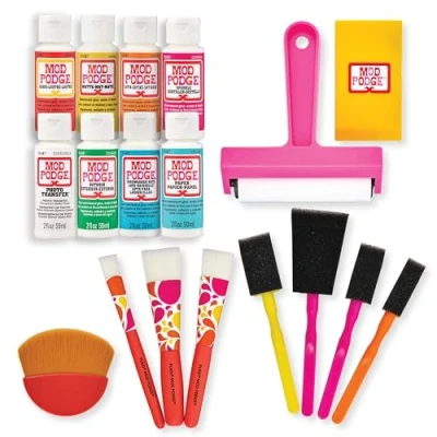 Image of Mod Podge, Essential Decoupage Kit, Featuring 8 Formulas and 10 Tools, Perfect for DIY Arts Crafts Projects, Assorted