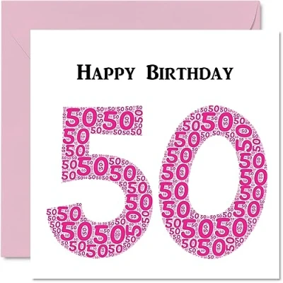 Image of Fun 50th Birthday Cards for Woman Shapecloud Happy Card Dad Mum Grandad Nanny Grandma Uncle Auntie Cousin Friend, 145mm x Greeting Cards,