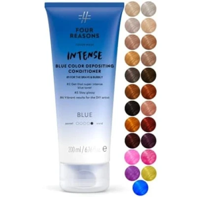 Image of Four Reasons Color Mask INTENSE Blue (27 Colors) Intensive Toning Treatment Depositing Conditioner Semi Permanent Hair Dye for Lightened and Colored 100% Vegan, 6.76 fl oz