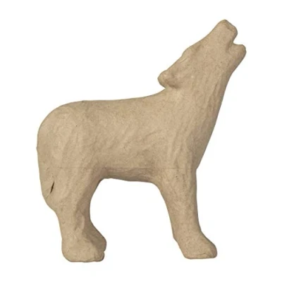 Image of Décopatch Ref SA221C Wolf Medium Papier Maché Object to Decorate 14 x 6 18cm with Papers &amp; PaperPatch Glue, Glitter, Paints