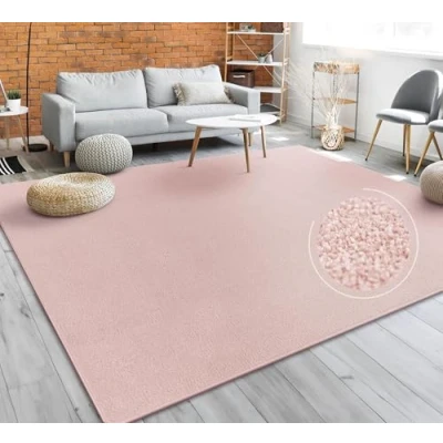 Image of Paco Home Living Room Rug Plain Simple and Modern Short Pile, Various Sizes colours, Size:140x200 cm, Colour:Pink