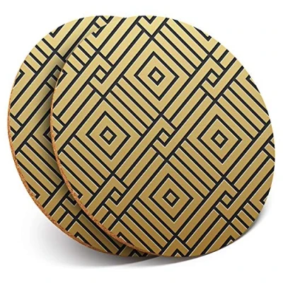 Image of Destination Vinyl ltd 2 x MDF Glossy Top Coasters Round Gold Geometric Pattern Art Deco 12555