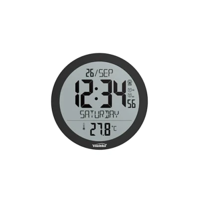 Image of Youshiko Jumbo Large Radio Controlled Wall Clock (UK &amp; Ireland Version/Premium Quality/Clear Display), Round, Temperature display (Black)