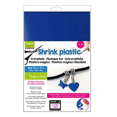 Image of Vaessen Creative Shrink Plastic, Blue, 4 Sheets, 21 x 30 cm, Fun Arts and Crafts Projects for All Ages