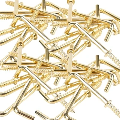 Image of 100x Large Brass Screw in Dresser Hooks 38mm/1.5&quot; Square Shouldered L Shape Cup