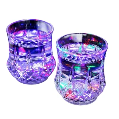 Image of Easylife Colour Changing Light Up Drinking Glasses (Set of 2). Wine Glasses, Liquid Activated Fun Acrylic LED Battery Powered with Lights Fully Guaranteed