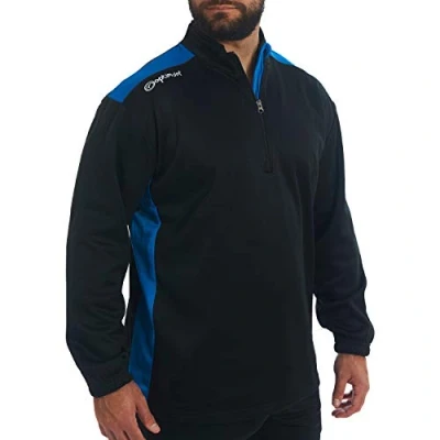 Image of Optimum Tempo Sports Quarter Zip Mid Layer Sweater Jumper Long Sleeve 240GSM Thermal Polyester, Lightweight, Durable, Multi Sport, Gym, Training &amp; Leisurewear, Black/Blue, XL