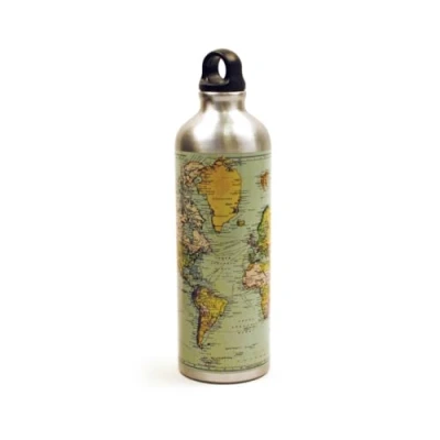 Image of Gift Republic Man of The World Map Water Bottle, Silver