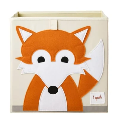 Image of 3 Sprouts Toy Storage Cube 13 inch Kids Box Collapsible Fabric Organiser Bin for Nursery, Children’s Room, Playroom, Fox