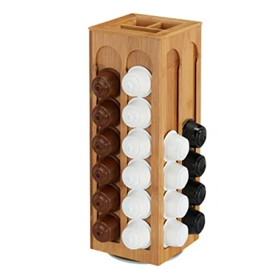 Image of Relaxdays 10029485 Kapselhalter Coffee Holder for Dolce Gusto Capsules, Rotative, Bamboo Dispenser, H x W D: 40.5 14 cm, Natural