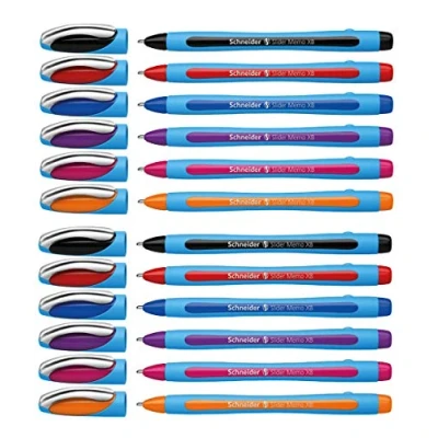 Image of Schneider Slider Memo XB Ballpoint Pen with Cap, Line Width: XB, Made in Germany (Pack of 12)