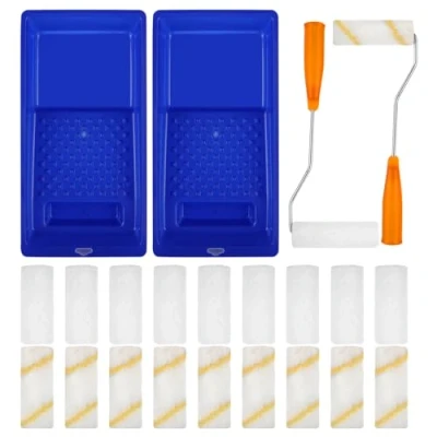 Image of ASelected 24 Pieces Emulsion Paint Roller Set, Small 4 Inch Includes a Tray, Mini Rollers, Sleeves for DIY Painting with Paints on Walls, Ceilings