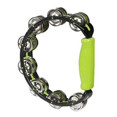 Image of Halilit Hi Lo Tambourine. High end Half Moon Shape Cutaway Hand Percussion Musical Instrument. Percussionists of All Levels. Teens &amp; Adults (Green)