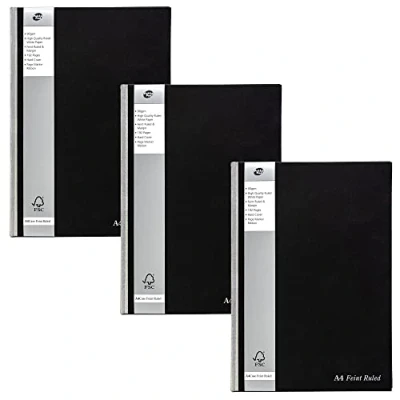 Image of Pukka Pad Black Linen Casebound A4 Pack of 5 Hardback Notebooks with 192 Pages 90GSM Paper 8mm Lines and Margin 29.7 x 21cm,