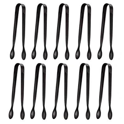 Image of 10 Pack Small Ice Tongs Sugar Tongs, Stainless Steel Mini Serving Appetizers for Party Coffee Tea Wine Bar Kitchen (Black)
