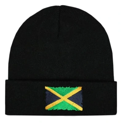 Image of TeddyTs Men&#039;s Jamaican Flag Thermal Knit Beanie Hat Black, One Size